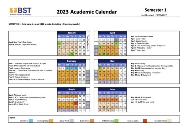 Timetable, Calendar & Fees - Brisbane School of Theology